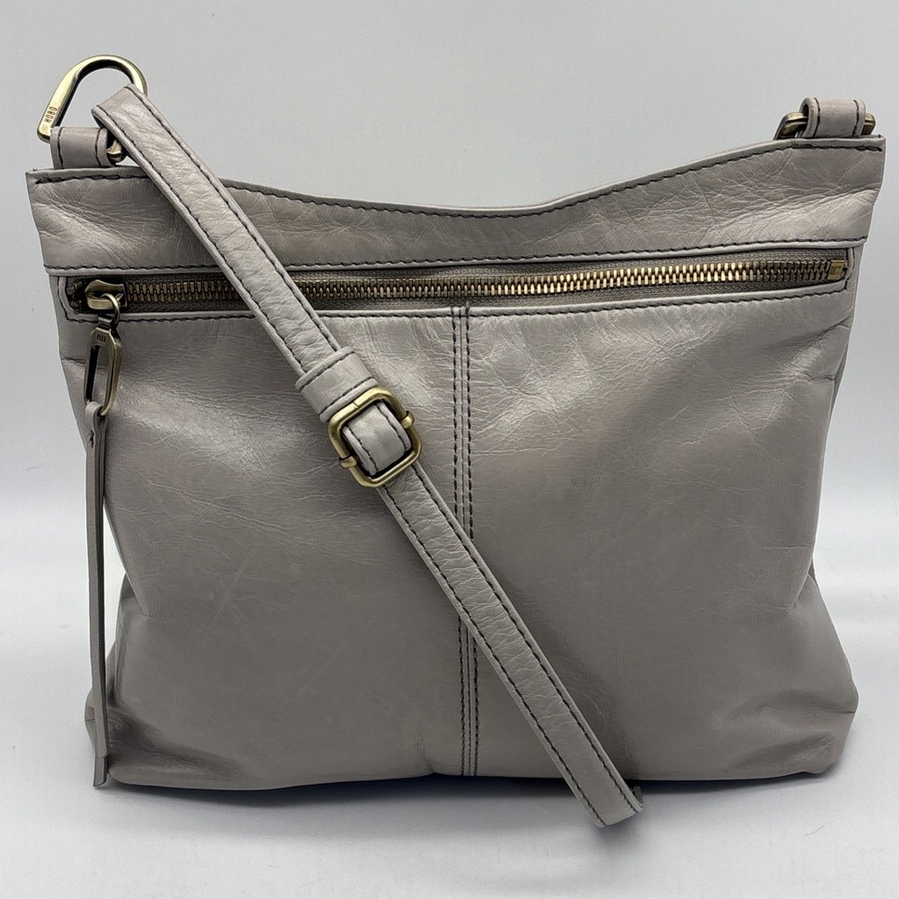 HOBO International Polished Leather Cambel Crossbody Bag Light Grey 11x9"